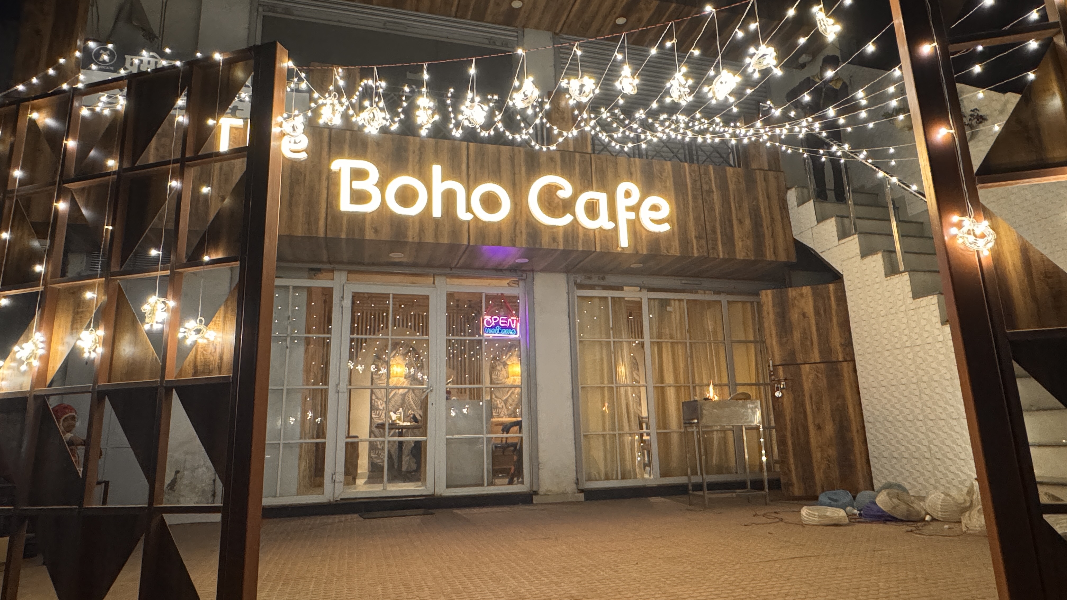 Boho Cafe exterior at night